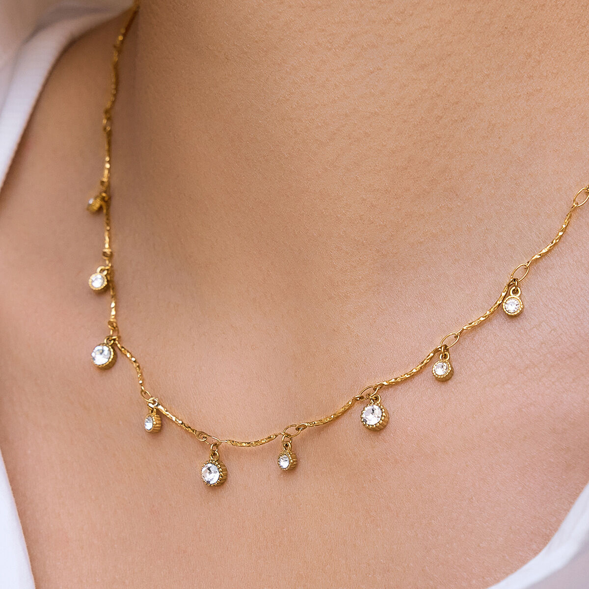 Elegant Droplet Stainless Steel Waterproof Gold Color Zircon Women's Pendant Necklaces Picture3