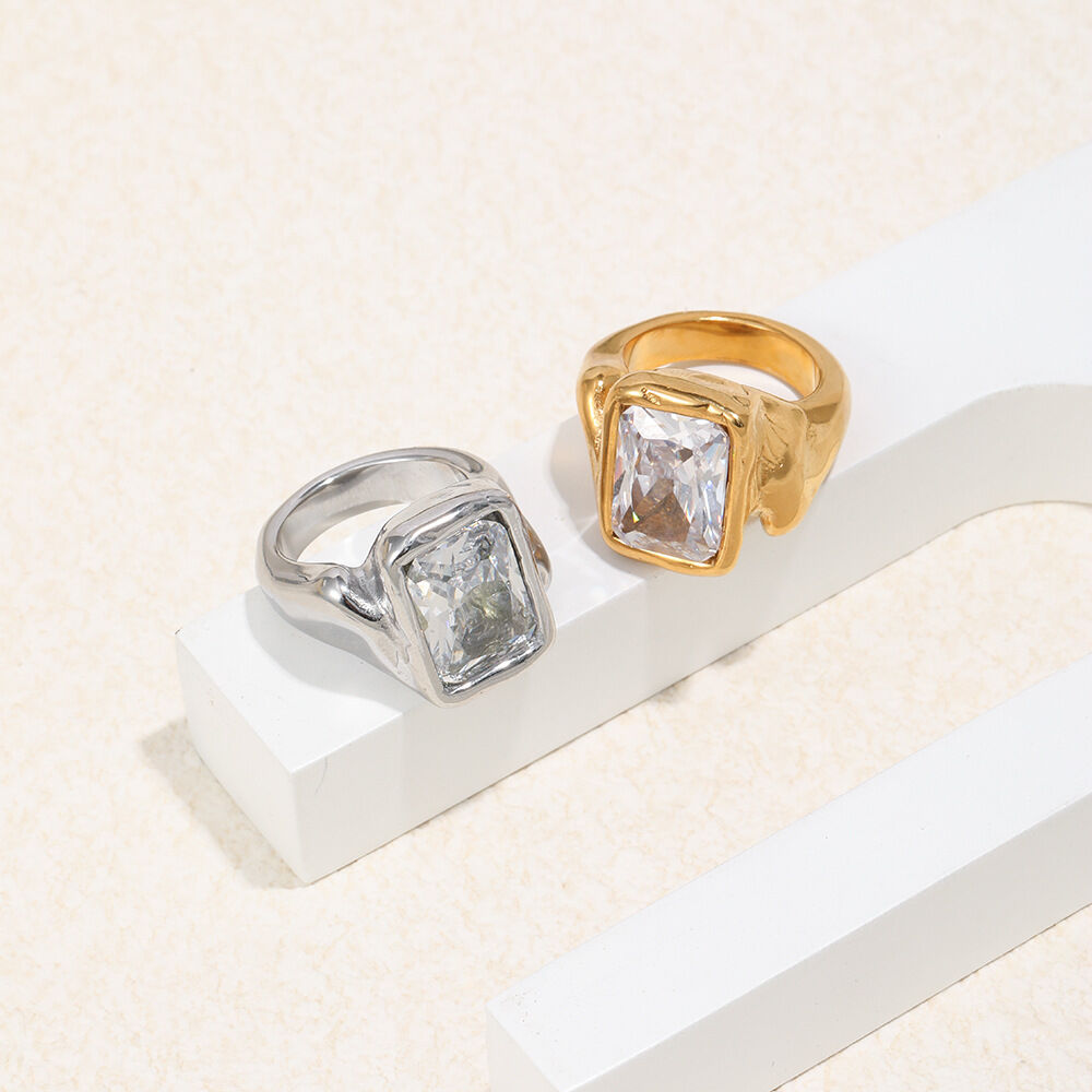 Square Zircon Stainless Steel Waterproof Ring h5 Picture4