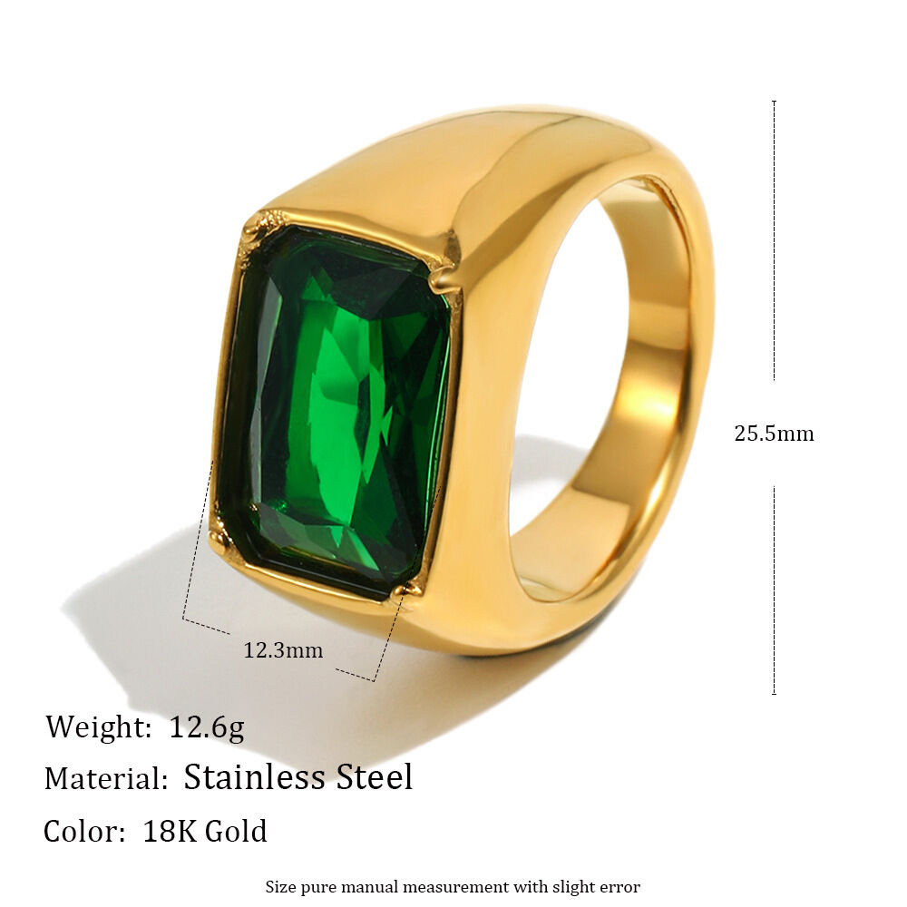 Square Emerald Zircon Stainless Steel Waterproof Ring h5 