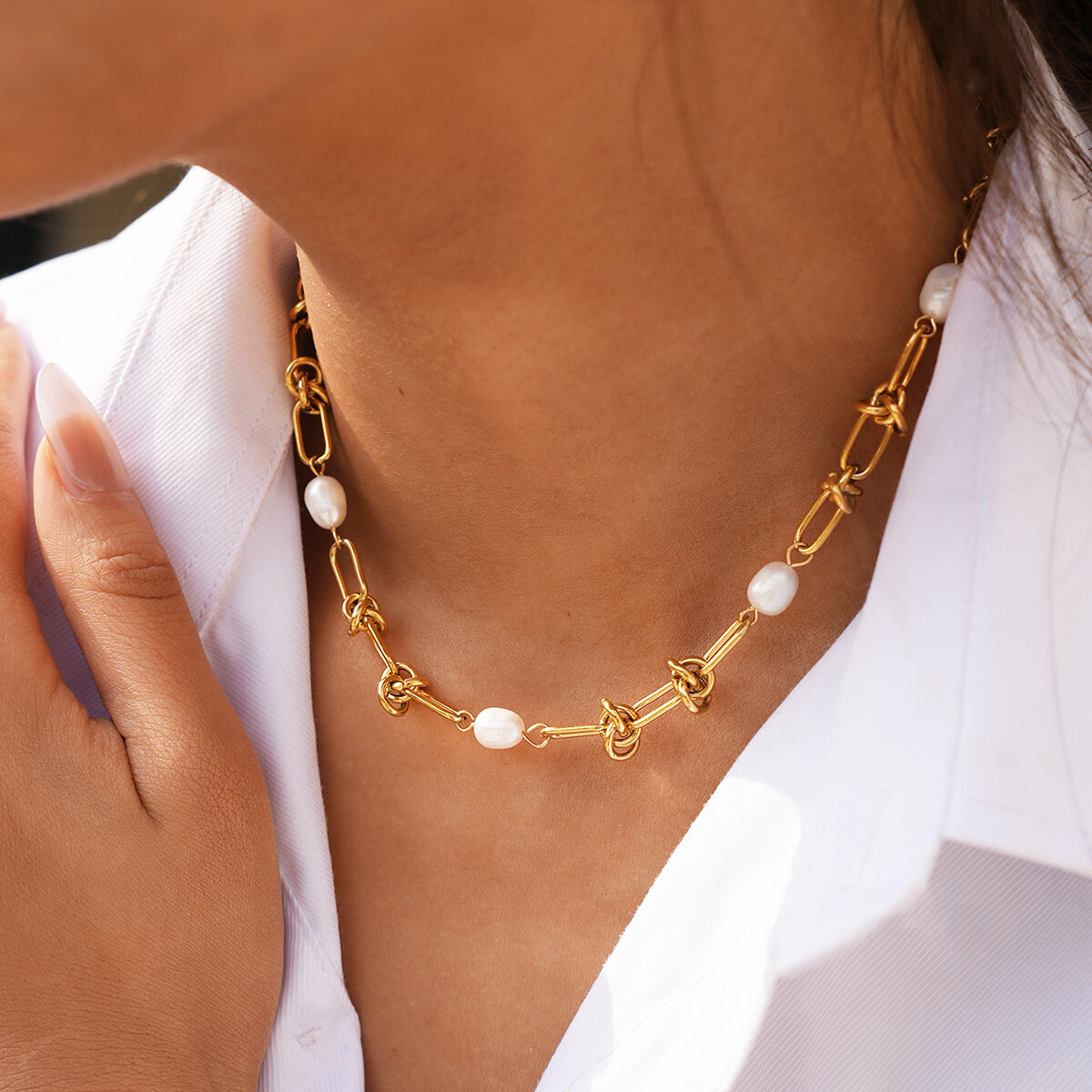 Simple Series Daily Chain Stainless Steel Waterproof Gold Color Women's Chain Necklaces h5Picture5
