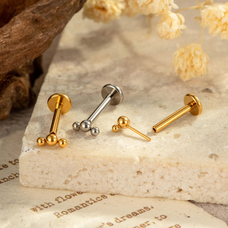 Simple Ball ASTM F136 Titanium Alloy Gold Color Women's Piercing Earrings h5 Picture3