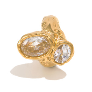 Ellipse Shape Zircon Stainless Steel Waterproof Statement Ring h5 Picture2