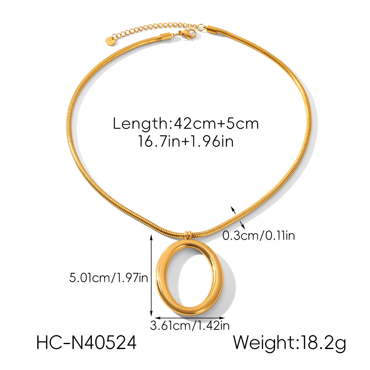 Modern Oval Stainless Steel Waterproof&Anti-tarnish Gold Color Women's Pendant Necklaces h5 Picture2