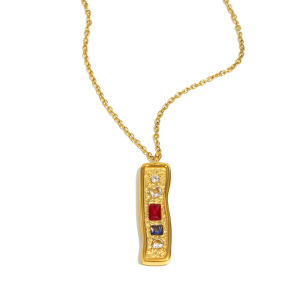 Retro Stainless Steel Waterproof Gold Color Zircon Pendant Necklace h5 Picture2