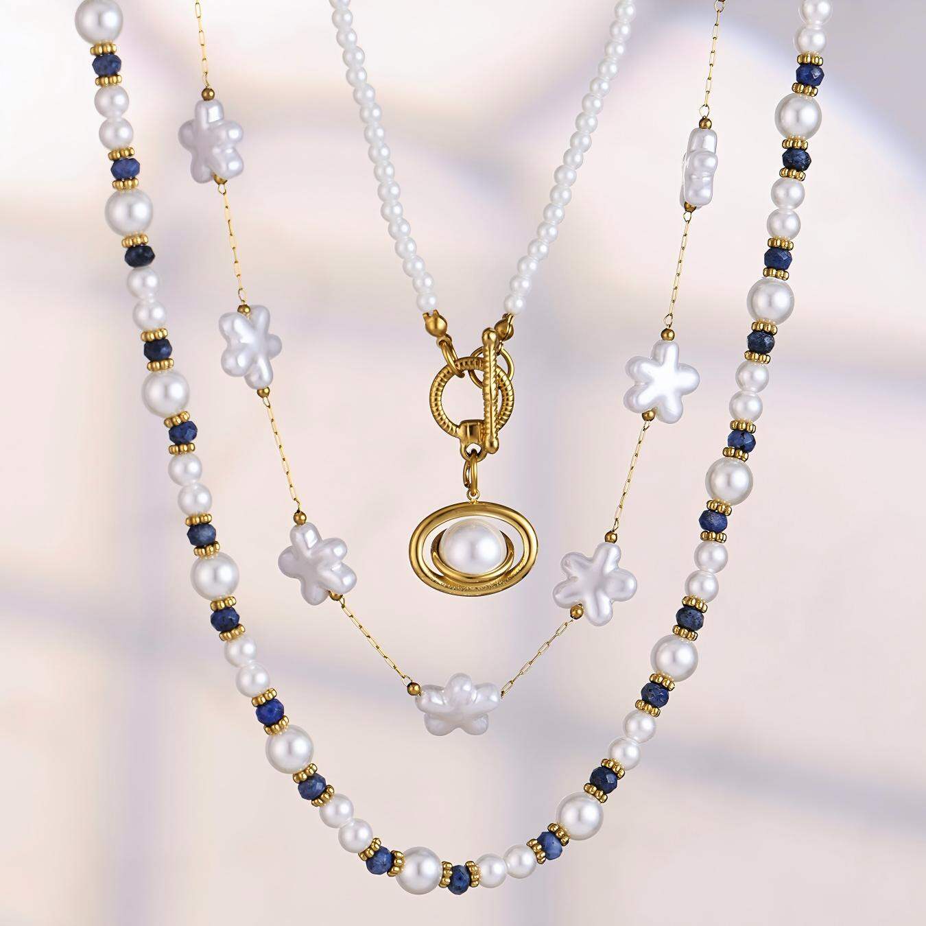Gorgeous Beads Chain Stainless Steel Gold Color Waterproof&Anti-tarnish Women's Necklaces Sets