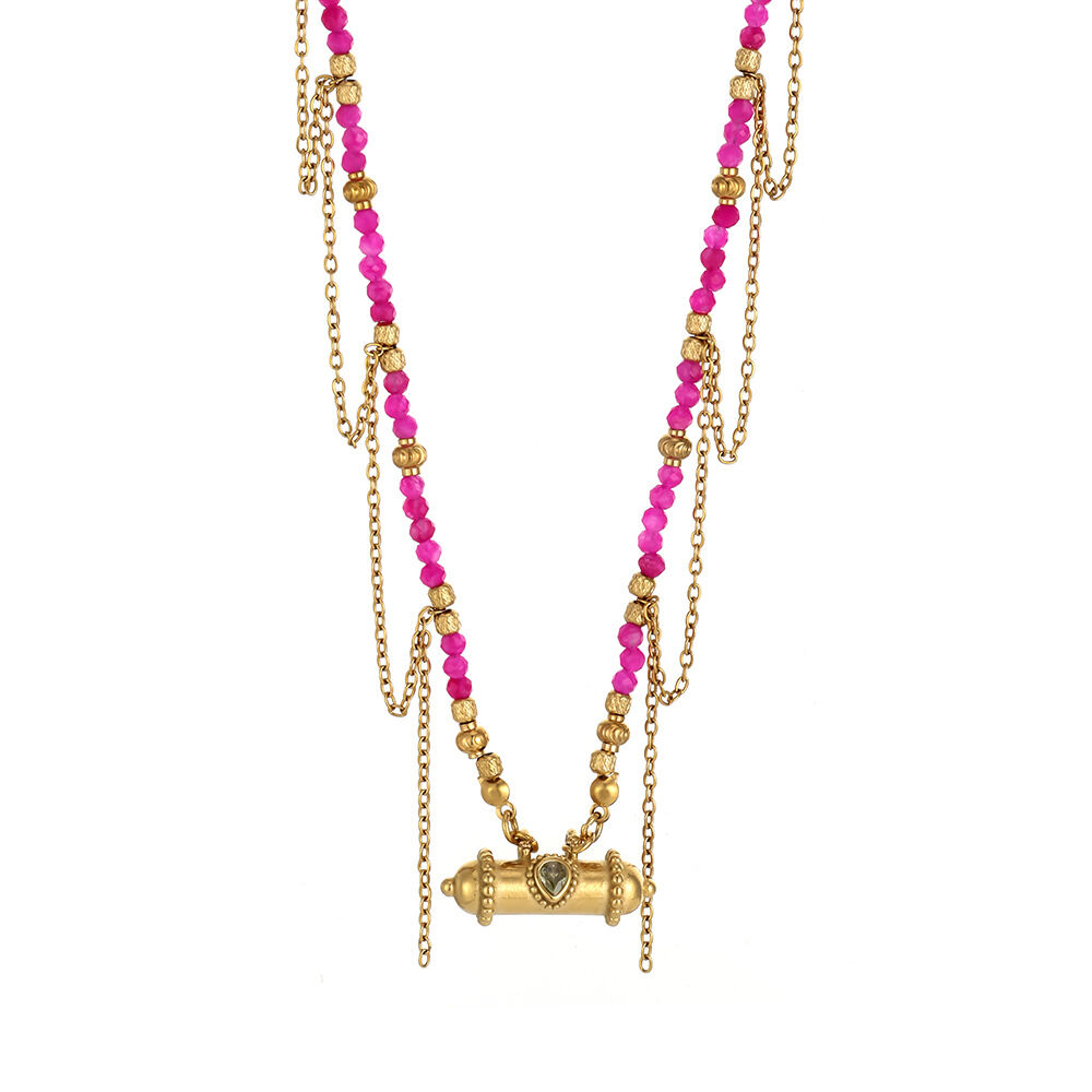 Retro Tassel Natural Stones Titanium Steel Gold Color Women's Beaded Necklaces 