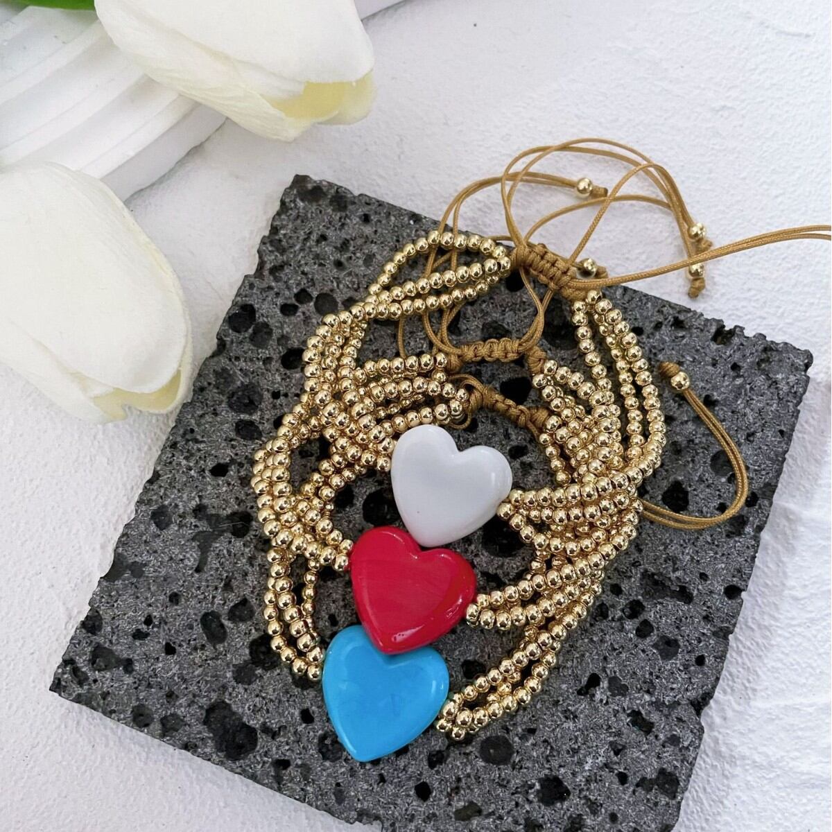 Romantic Glass Heart Beads Copper Women's Charm Bracelets