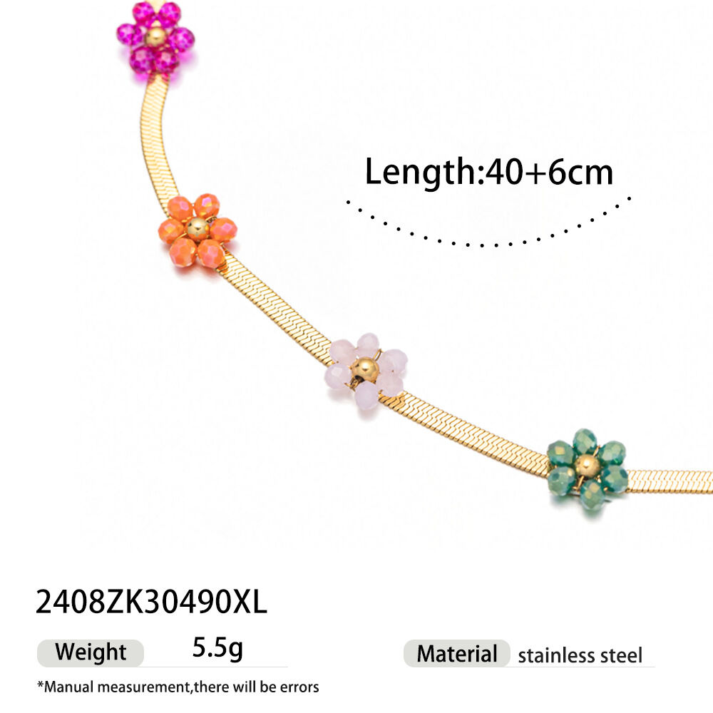 Ensemble de colliers romantiques en acier inoxydable doré, ornés de fleurs en verre h5 