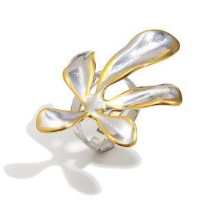 Flower Shape Gold And Silver Color Stainless Steel Waterproof Statement Ring h5 Picture2