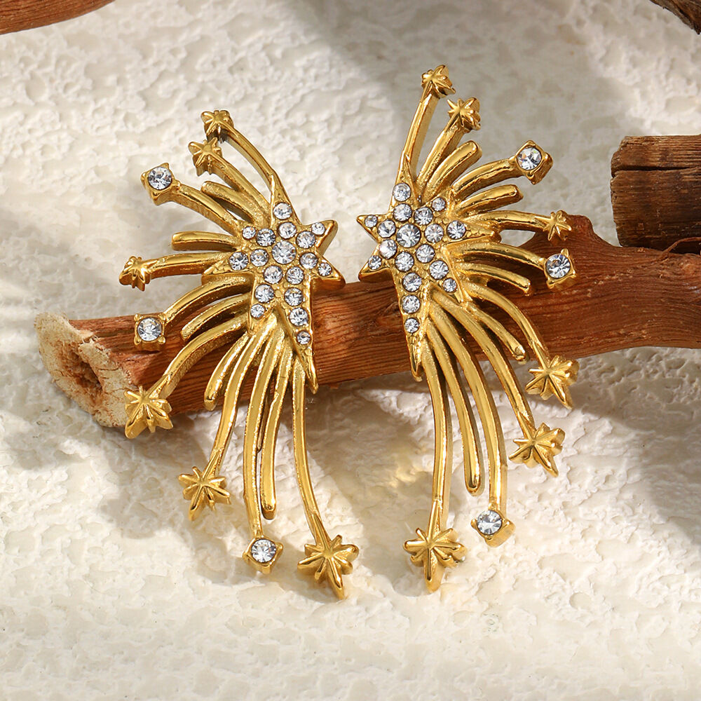 Wings Shape Stainless Steel Waterproof Zircon Gold Color Stud Earrings