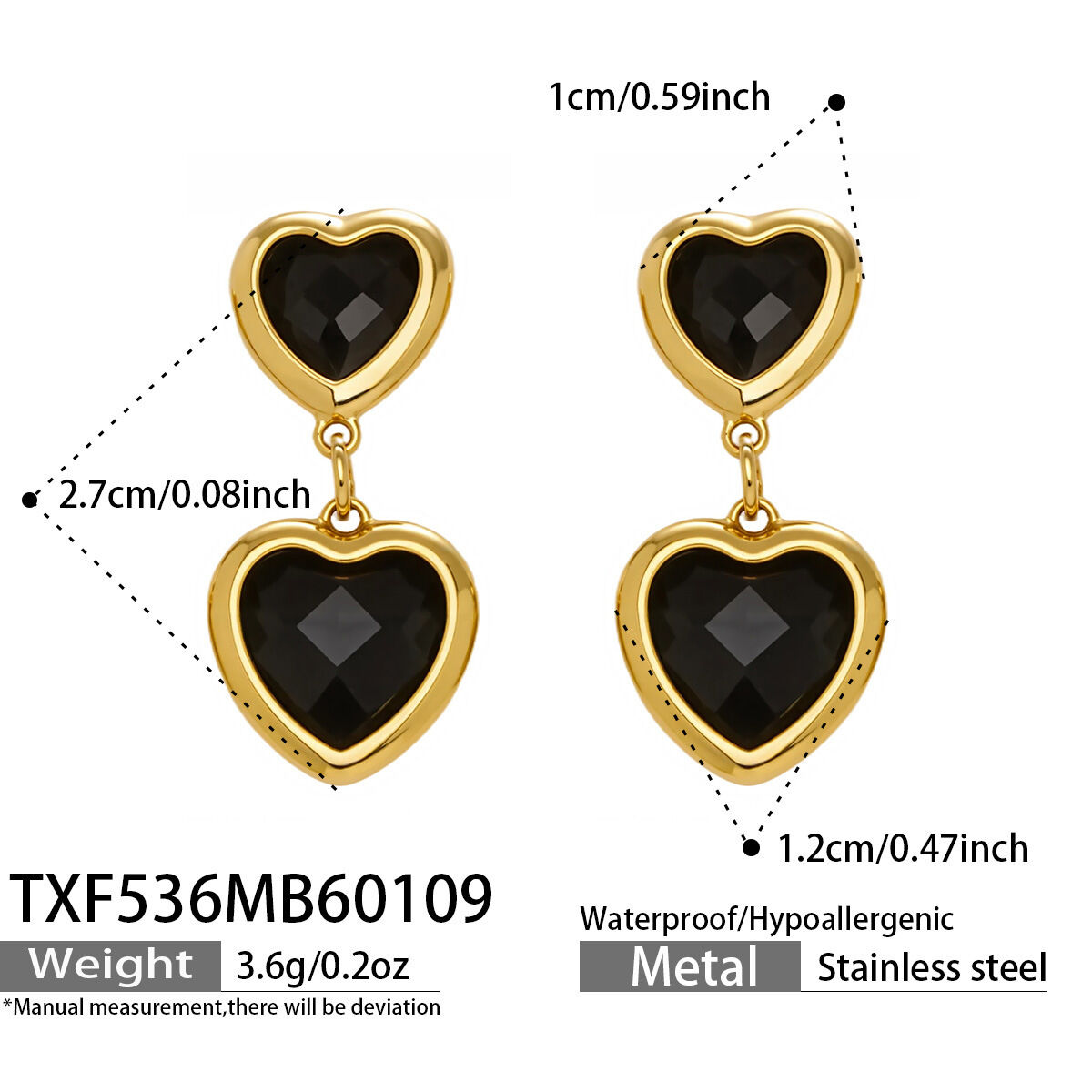 Txf536 - Black Glass Stone Earrings Picture7
