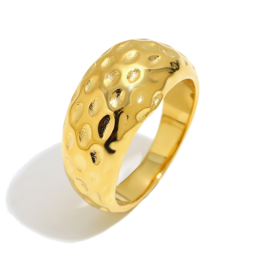 Simple Hammered Pattern Stainless Steel Waterproof Statement Ring Picture2