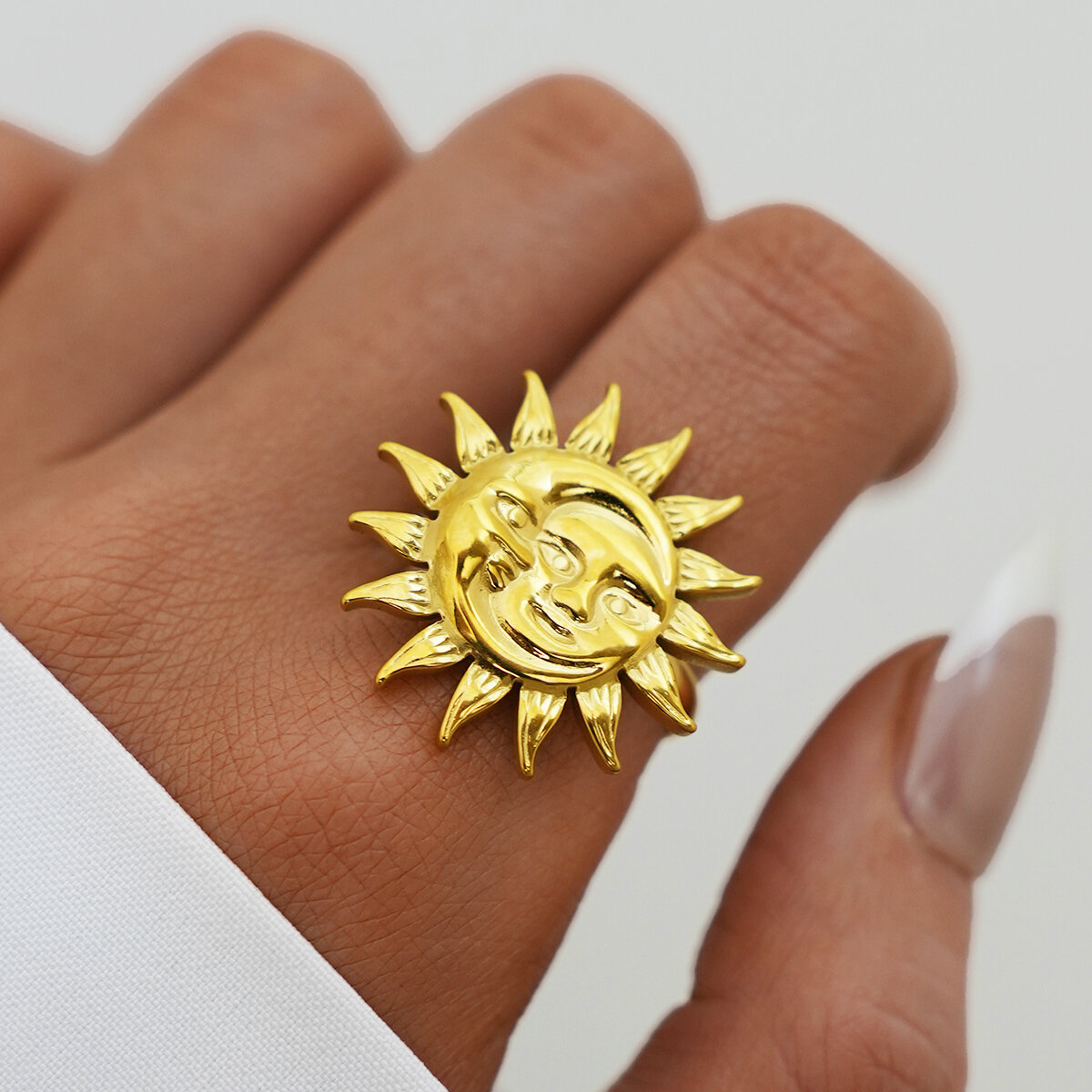 Simple Series Sun Stainless Steel Waterproof   Gold Color  Statement Rings h5 Picture3