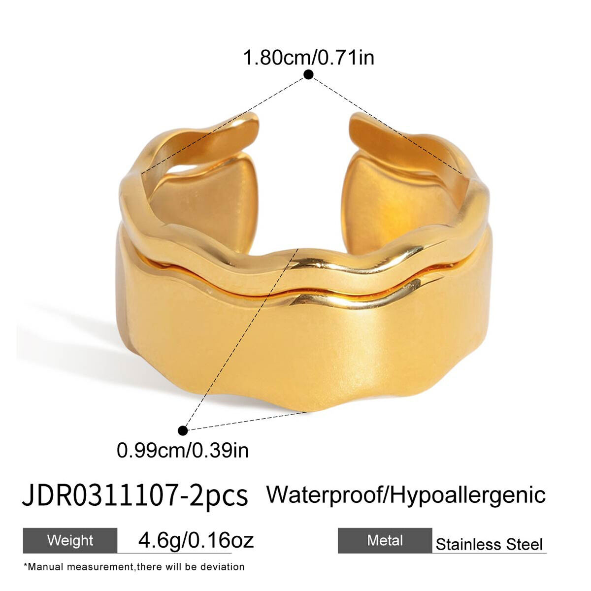 Simple Curve Solid Color Stainless Steel Waterproof Gold Color Ring Sets h5 Picture2