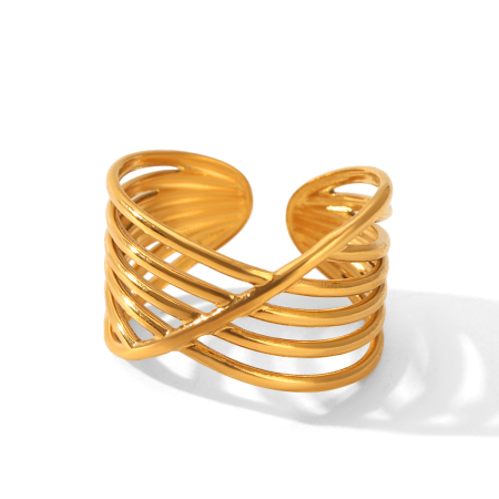Anello con cuore in acciaio inossidabile impermeabile color oro con zirconi e perle