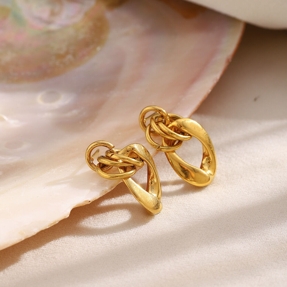 Irregular Shape Stainless Steel Waterproof Gold Color Drop Earrings Picture3