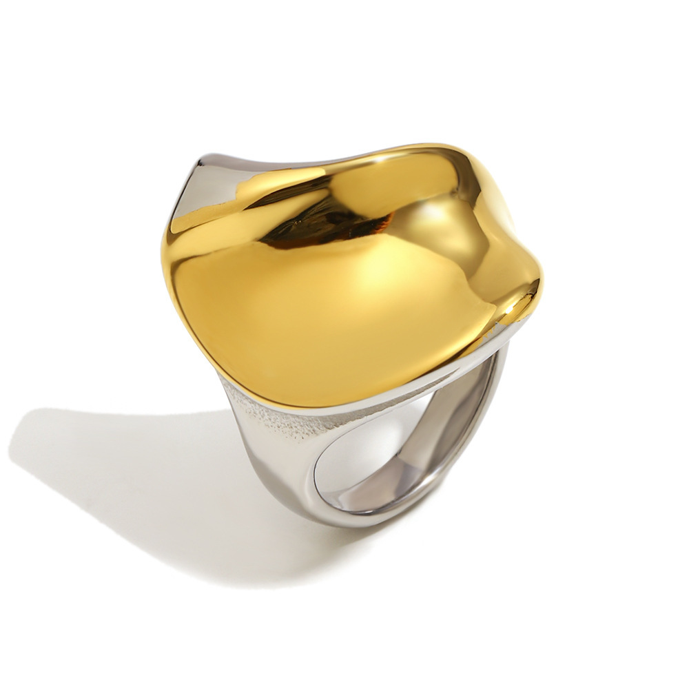 Distorted Shape Gold And Silver Color Stainless Steel Waterproof Statement Ring Picture2