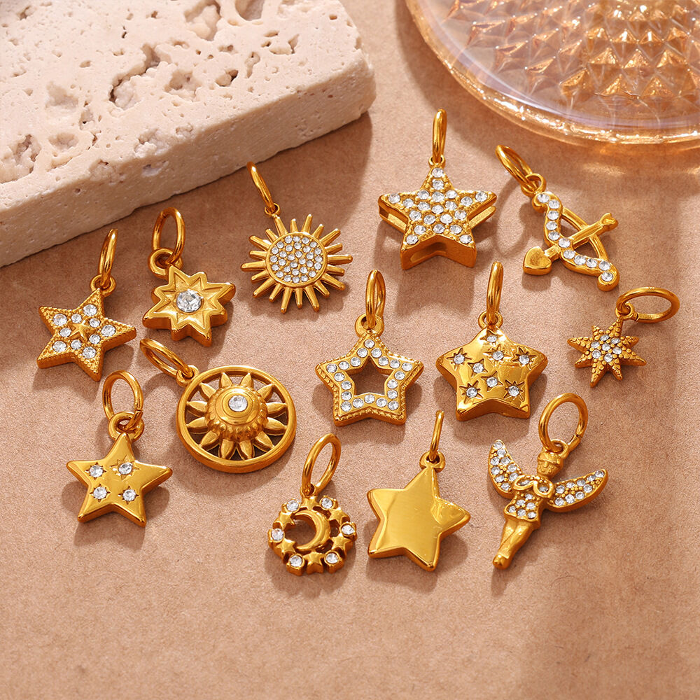 Pendentif unisexe Simple Series Daily Sun Star Moon en acier inoxydable étanche couleur or avec strass h5 Image2