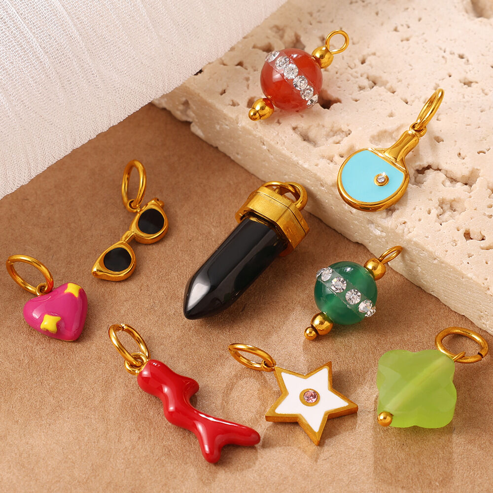 Simple Series Cute Irregular Shape Heart Star Smiling Face Stainless Steel Waterproof   Gold Color  Rhinestone Unisex Pendants h5 Picture3