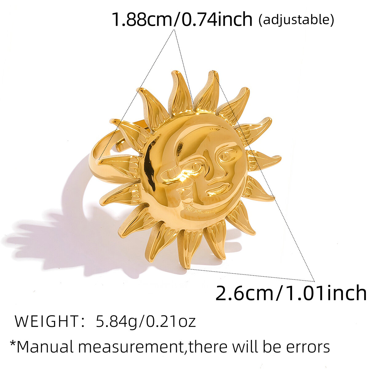 Simple Series Sun Stainless Steel Waterproof   Gold Color  Statement Rings h5 Picture2