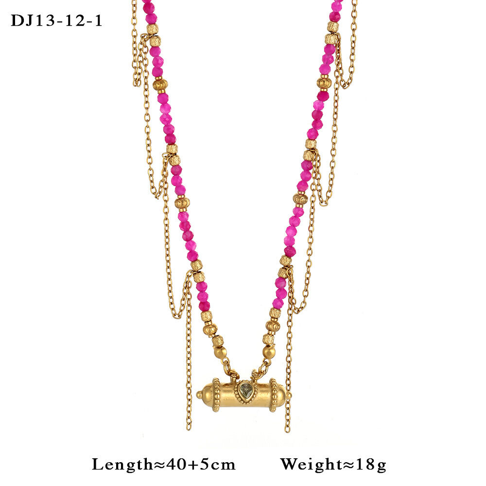 Retro Tassel Natural Stones Titanium Steel Gold Color Women's Beaded Necklaces Picture2