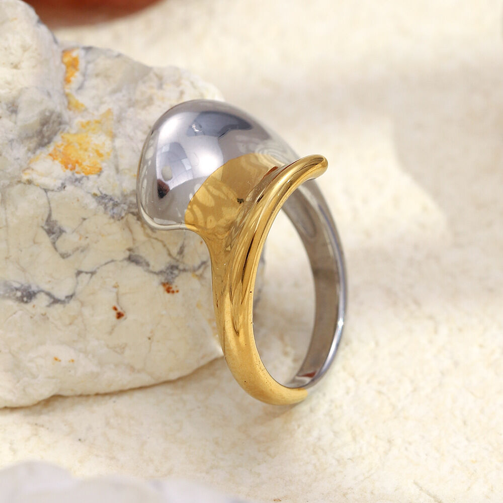 Distorted Shape Gold and Silver Color Stainless Steel Waterproof Statement Ring 2