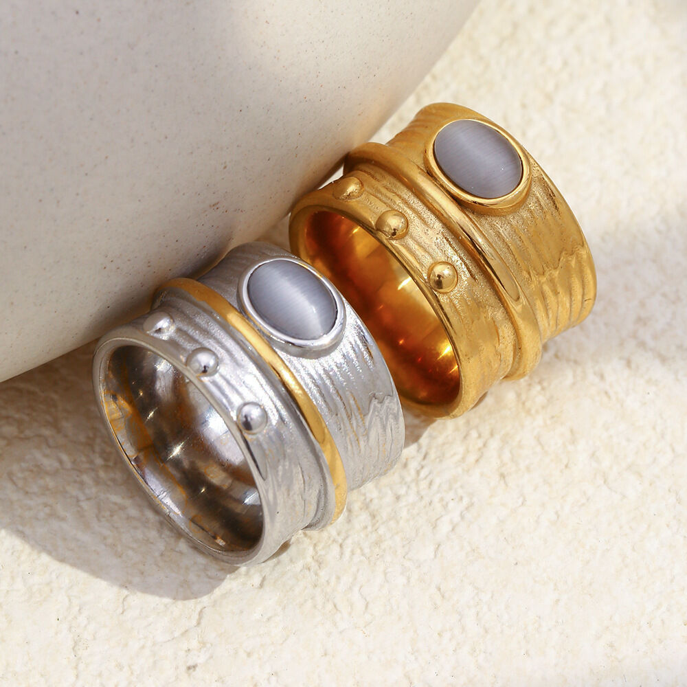 Waterproof Stainless Steel Cat's Eye Stone Inset Ring h5 Picture2