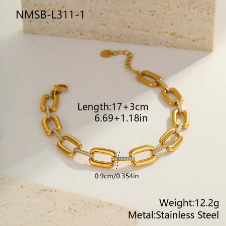 Elegante pulsera de cadena para mujer de acero inoxidable con forma irregular, forma de corazón, círculo, rectángulo, resistente al agua, color dorado