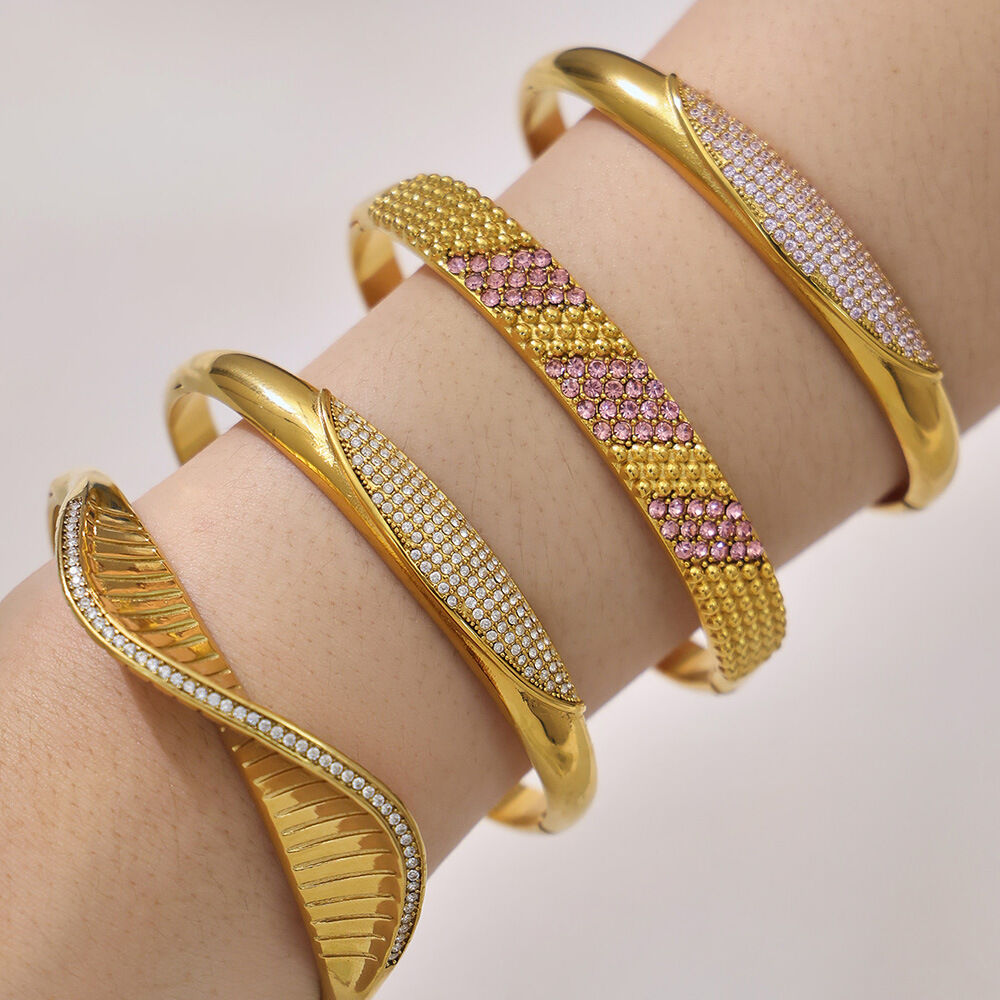 Brilliant Solid Color Stainless Steel Gold Color Waterproof&Anti-tarnish Women's Bangles h5 Picture3