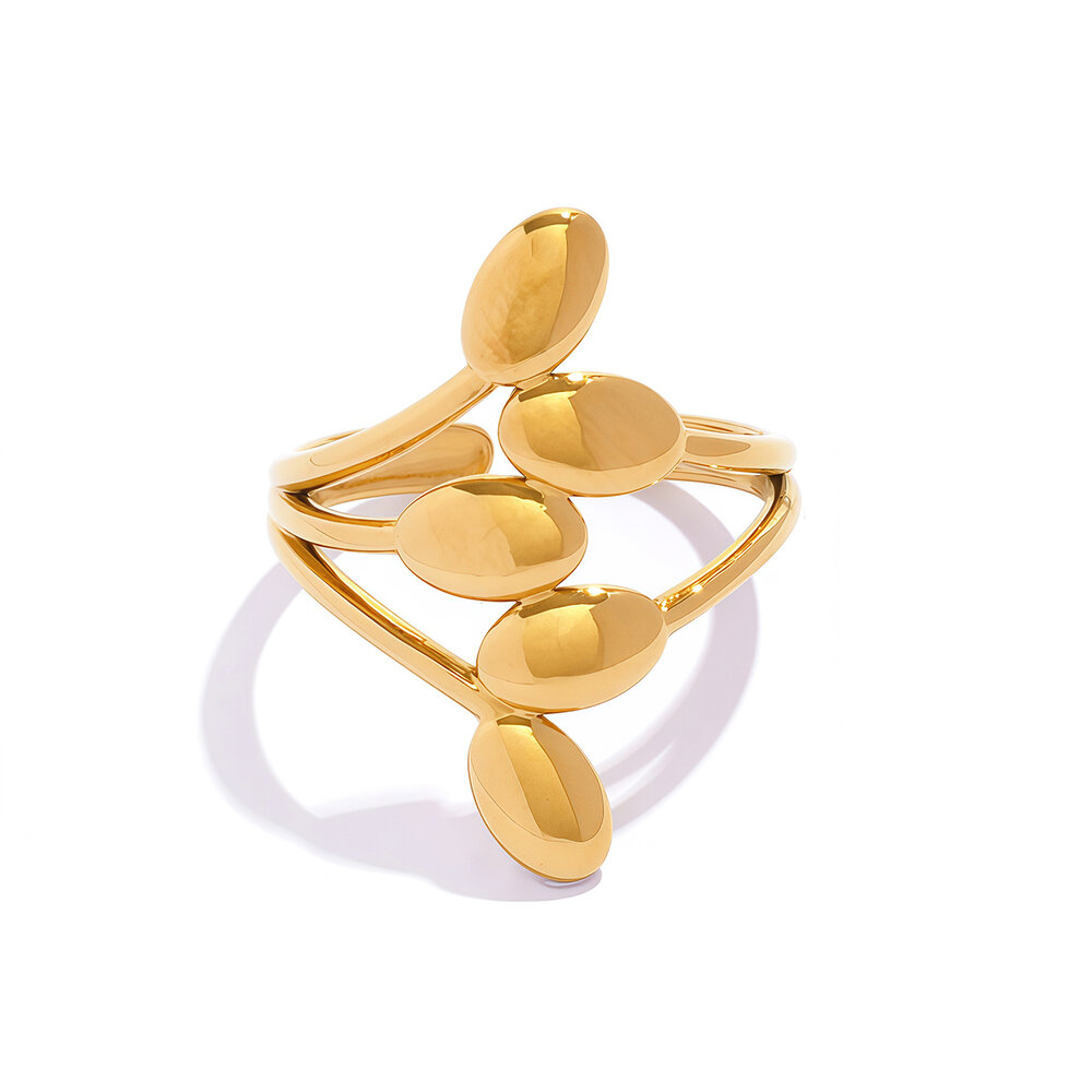 Einfache, wasserfeste Statement-Ringe aus Edelstahl in Blattform, goldfarben