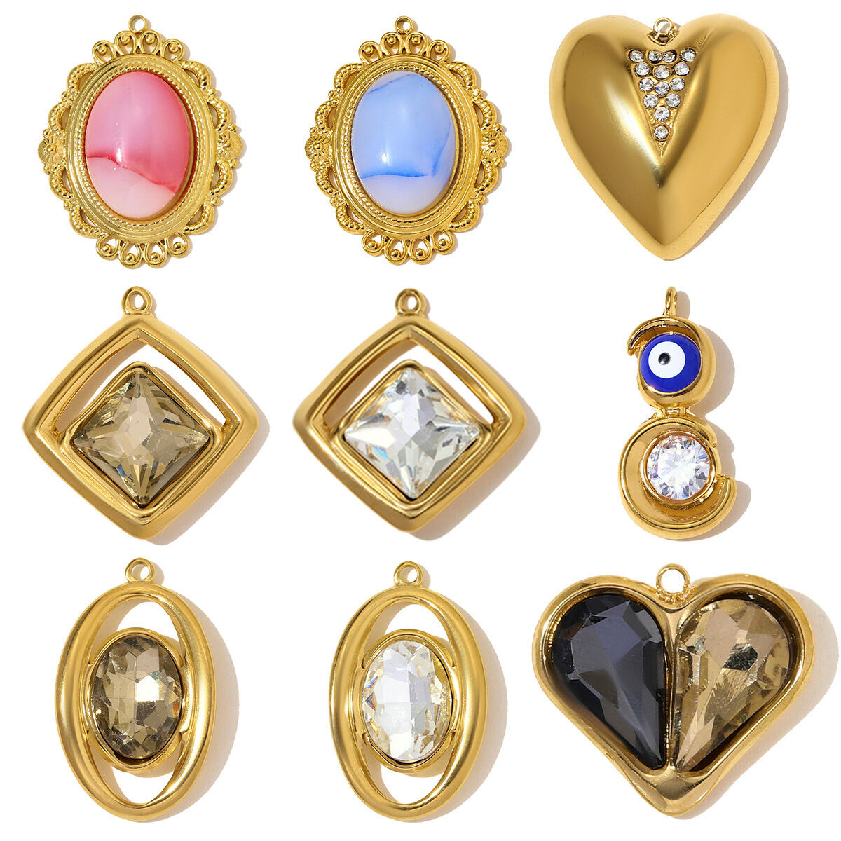 Simple Geometric Titanium Steel Gold Color Crystal Women's Pendants Picture6