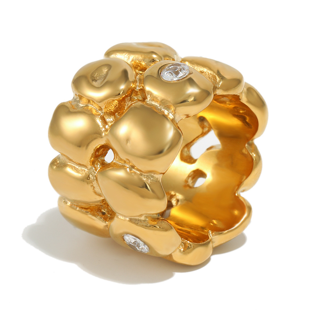 Irregular Shape Zircon Stainless Steel Waterproof Statement Ring Picture2