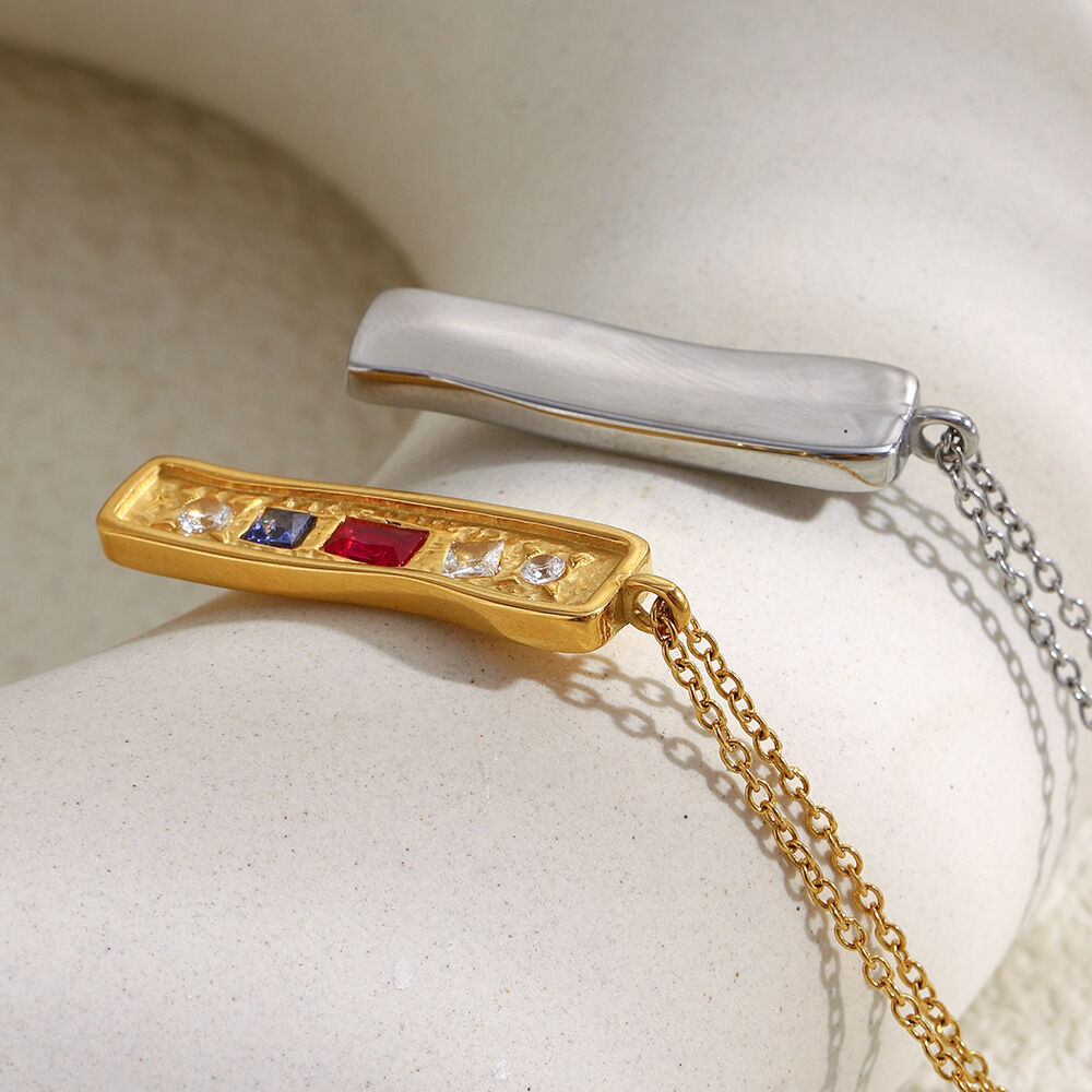 Retro Stainless Steel Waterproof Gold Color Zircon Pendant Necklace h5 Picture5