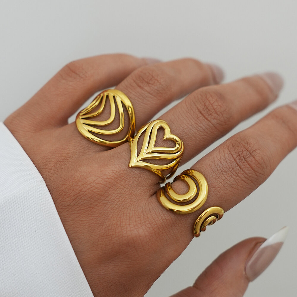 Daily Irregular Shape Lines Stainless Steel Waterproof Gold Color Ring Sets Picture4