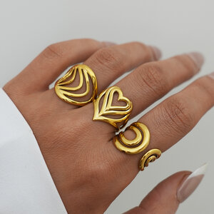 Daily Irregular Shape Lines Stainless Steel Waterproof Gold Color Ring Sets h5 Picture4