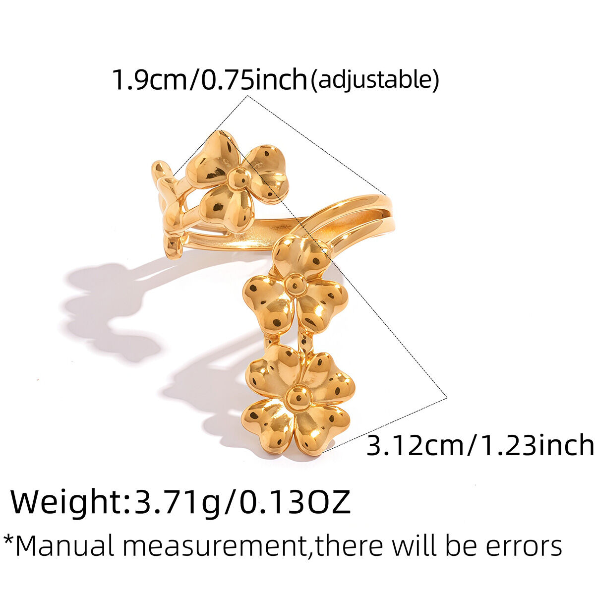 Simple Series Daily Flower Stainless Steel Waterproof   Gold Color  Statement Rings Picture2