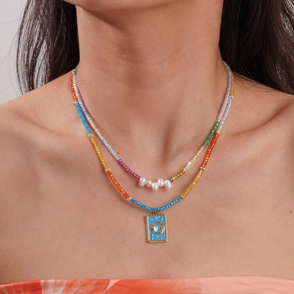 Charming Colorful Natural Stones Gold Color Women's Beaded Necklaces Picture3