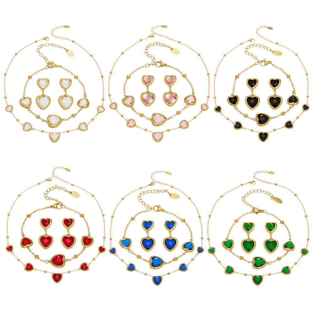 Romantic Glass Heart Stainless Steel Waterproof&Anti-tarnish Gold Color Women's Jewelry Sets h5Picture7
