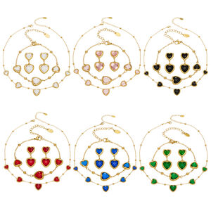 Romantic Glass Heart Stainless Steel Waterproof&Anti-tarnish Gold Color Women's Jewelry Sets h5 Picture7