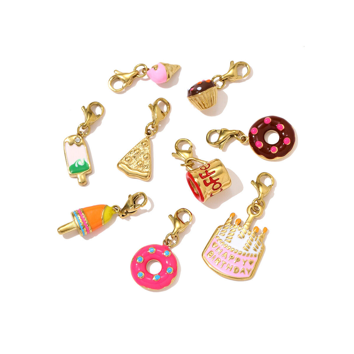 Dessert Series DIY Titanium Steel Lobster Clip Gold Color Women's Pendants h5Picture5