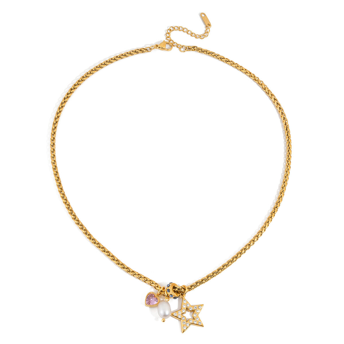 Elegante Damen-Halskette mit Sternanhänger aus Edelstahl, wasserfest und anlaufgeschützt, goldfarben, mit Zirkonia-Perle 