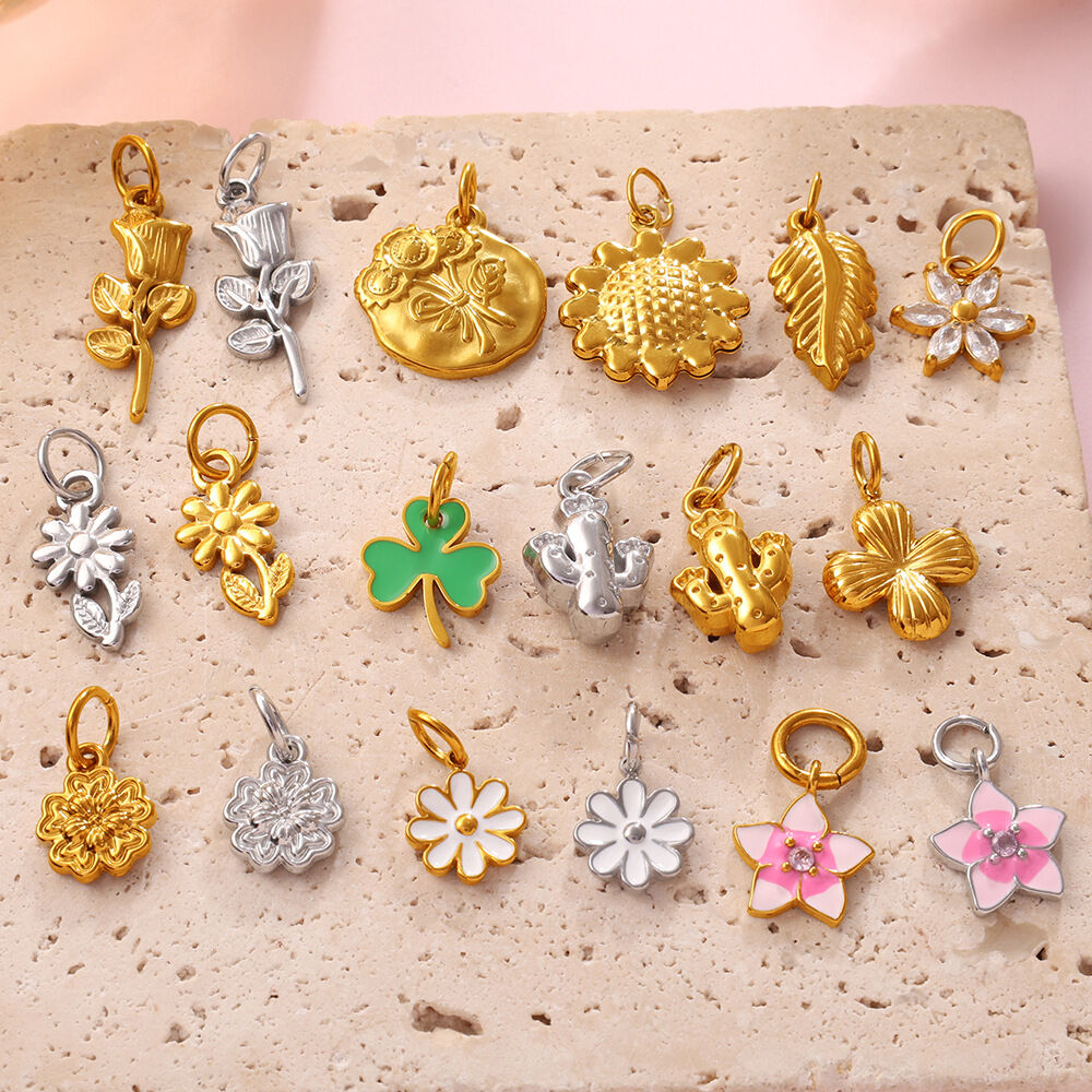 Simple Series Daily Flower Stainless Steel Waterproof Gold Color Zircon Unisex Pendants h5Picture2