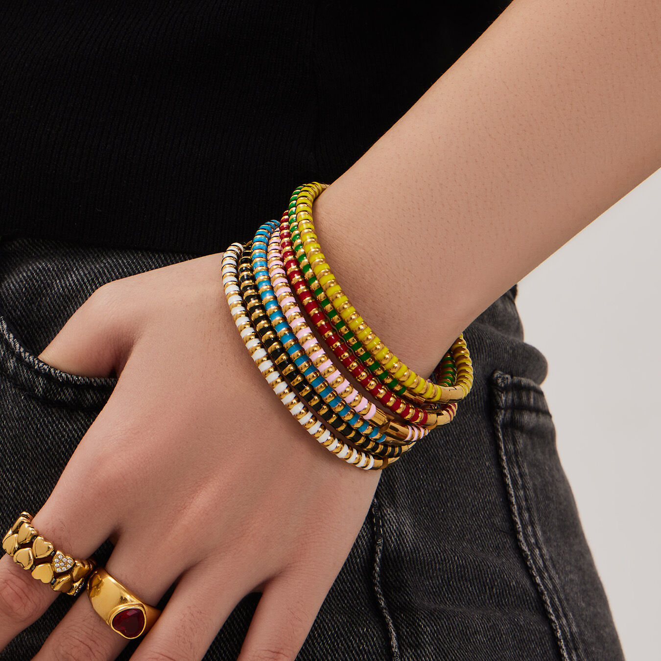Charming Colorful Stainless Steel Waterproof&Anti-tarnish Gold Color Women's Bangles h5 Picture4
