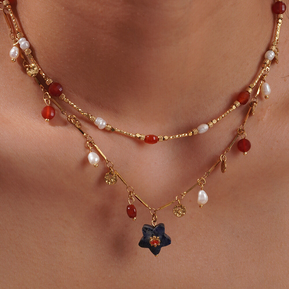 Delicate Natural Stone Star Stainless Steel Waterproof Gold Color Women's Pendant Necklaces 2