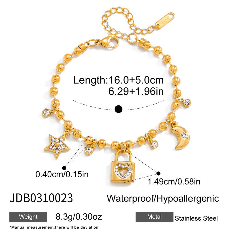 Braccialetti con ciondoli da donna in acciaio inossidabile color oro, impermeabili e anti-ossidazione, con chiave e lucchetto