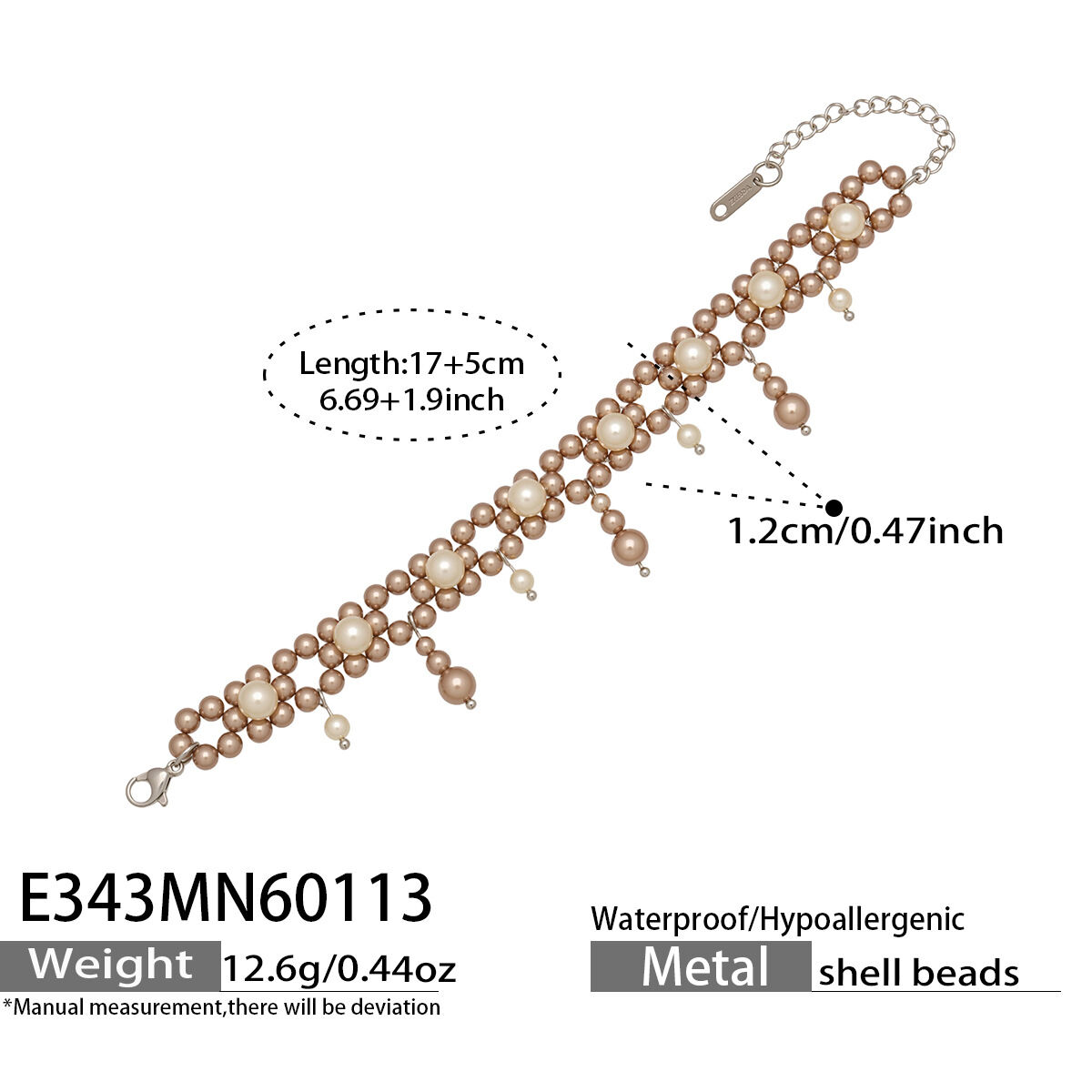 E343 - Grey Pearl Bracelet 17+5Cm Picture2