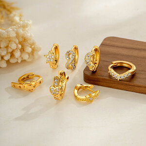 Simple Heart Star Moon Copper Gold Color Zircon Women's Hoop Earrings h5 Picture5