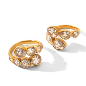 Elegant Heart Circle Stainless Steel Waterproof Gold Color Zircon Gemstone Ring h5 Picture5