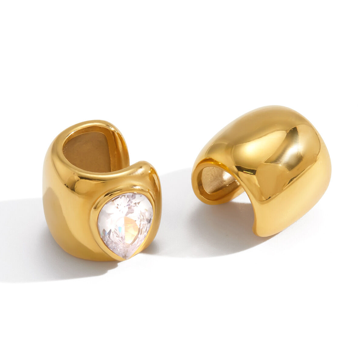 Statement Droplet Zircon Stainless Steel Waterproof Gold Color Women's Ear Cuffs h5 