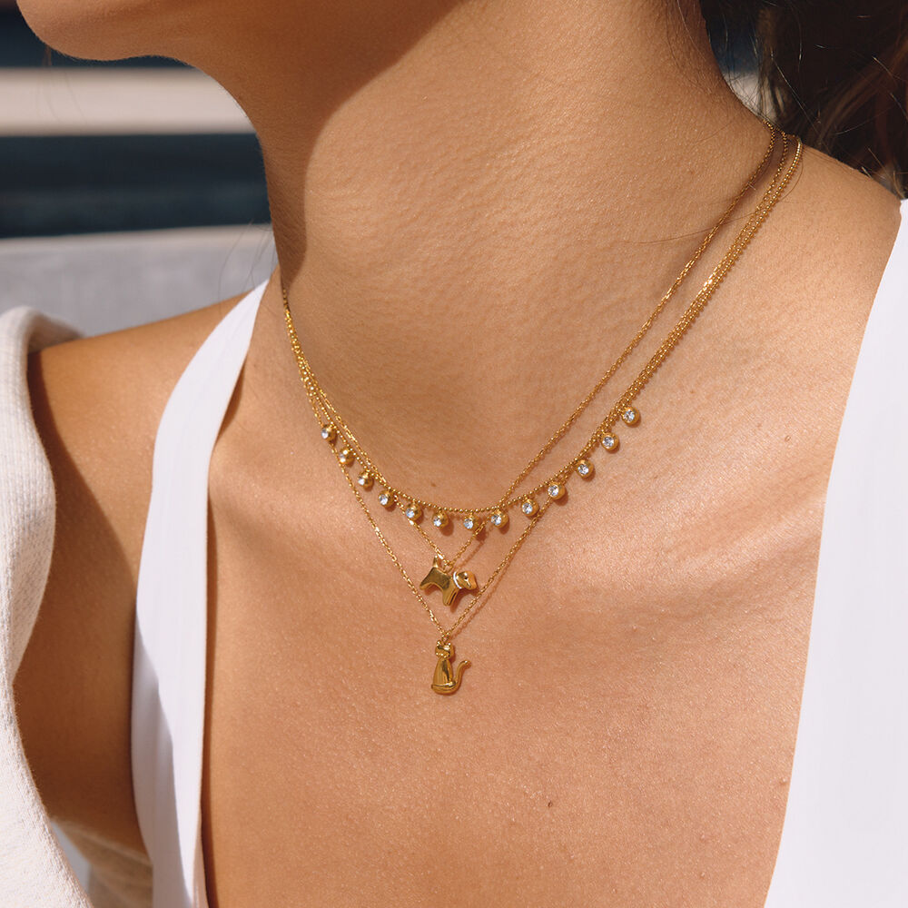 Cute Kitty&Pupyy Stainless Steel Waterproof&Anti-tarnish Gold Color Women's Pendant Necklaces h5Picture3